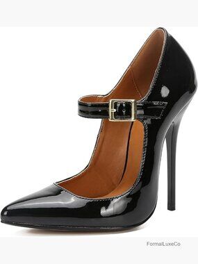 Pointed Toe Stiletto High Heel Pumps with Buckle Ankle Strap